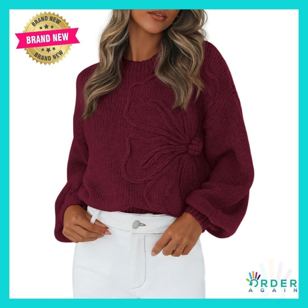 Oversized Floral Knit Pullover Sweater Chunky Y2K Chic Crewneck Winter